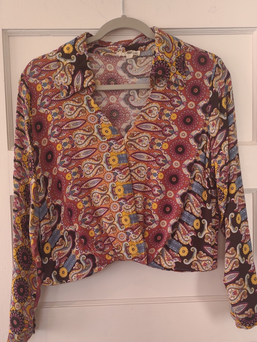 Christian Siriano Paisley Button-Front Blouse in Burgundy, Mustard, Blue